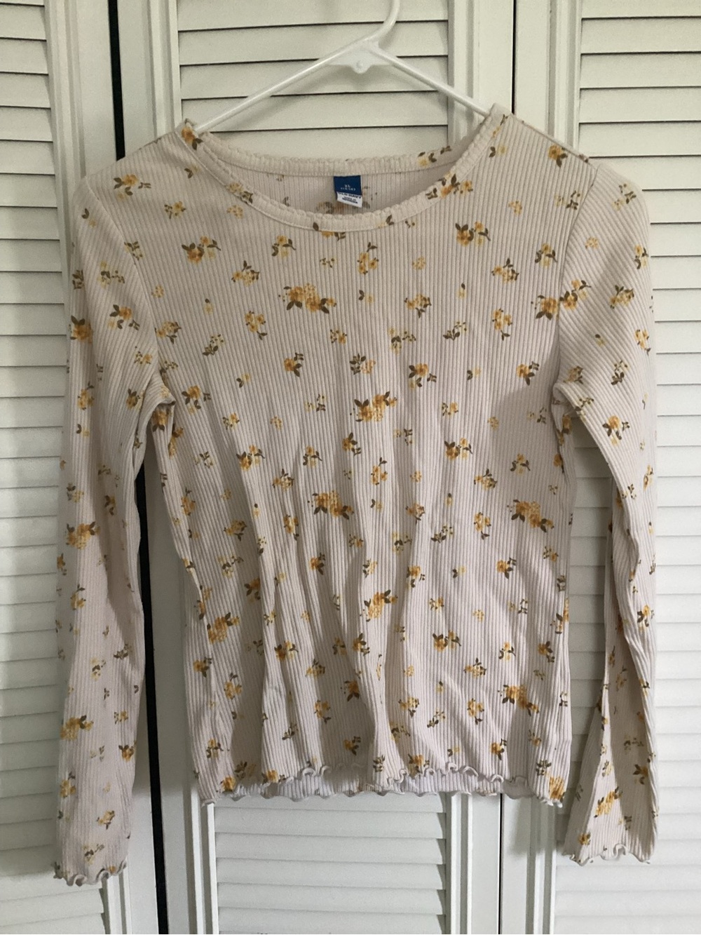 Old Navy Cream Ribbed Top with Yellow Floral Print